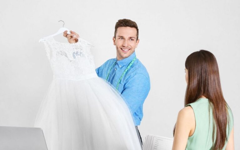 Should I Get My Wedding Dress Cleaned Before My Wedding? 1 Wedding dress being professionally cleaned before the wedding